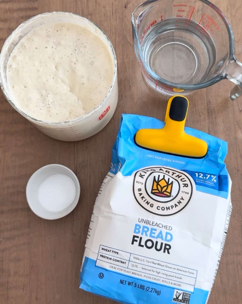 bread flour, active starter, salt, water