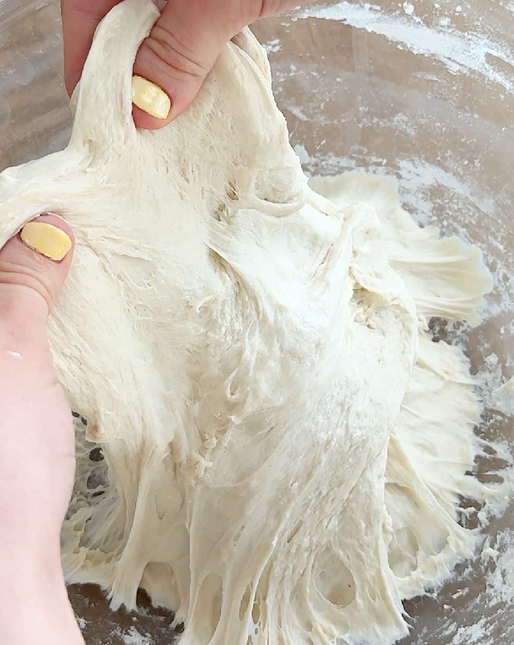 stretching dough.