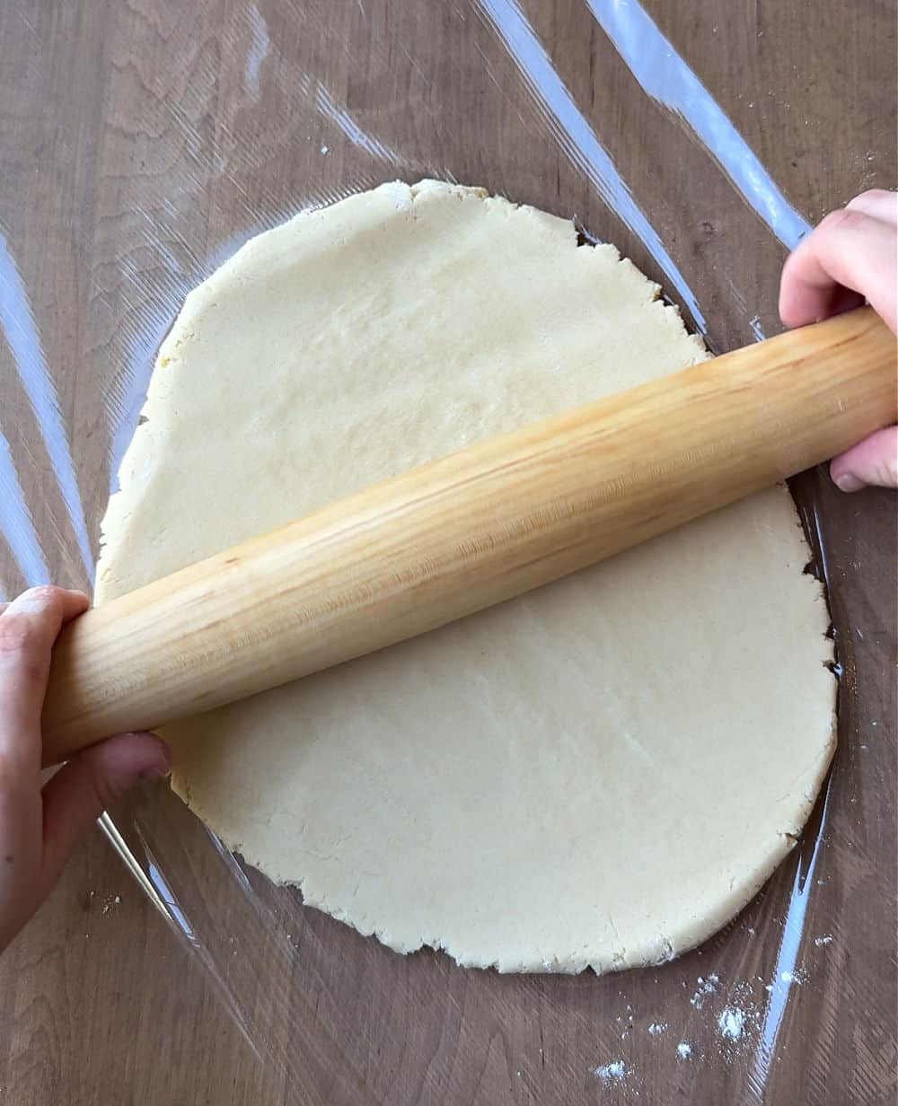 rolling out dough.