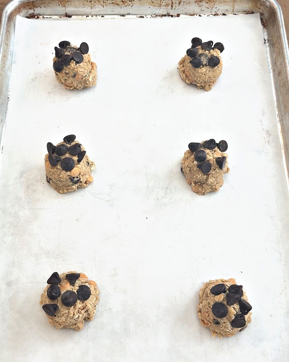 cookie dough on baking sheet.