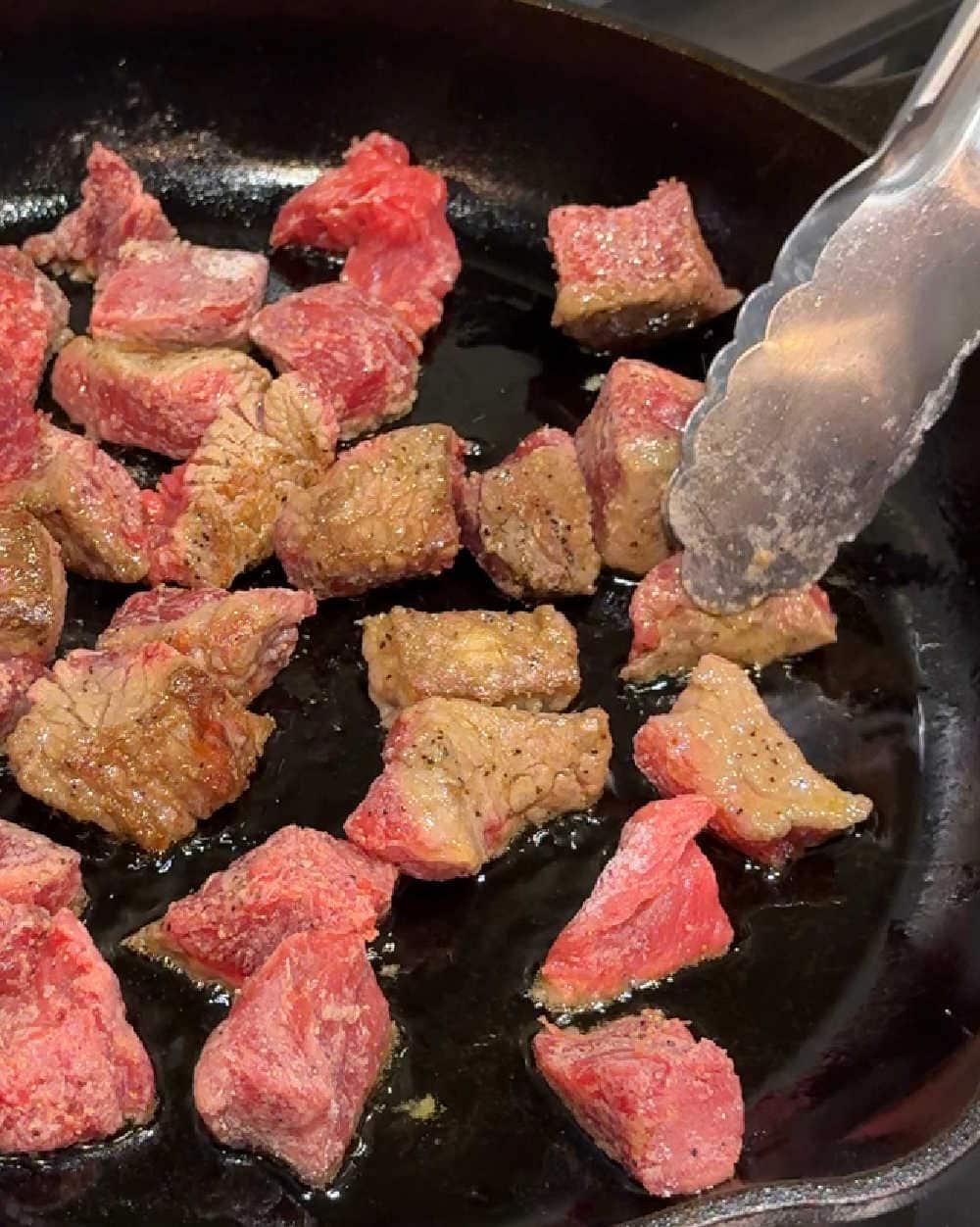 browning meat in skillet.