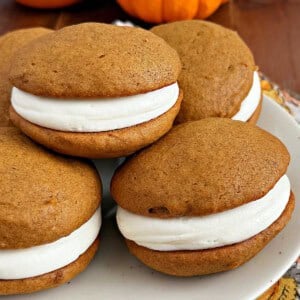pumpkin whoopie pies with cream cheese filling.
