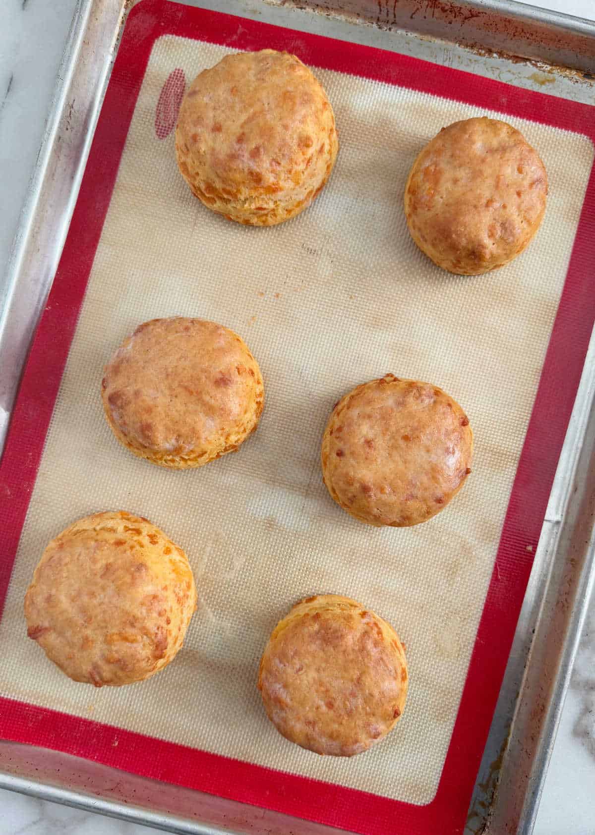 baked sourdough discard biscuits on baking sheet.