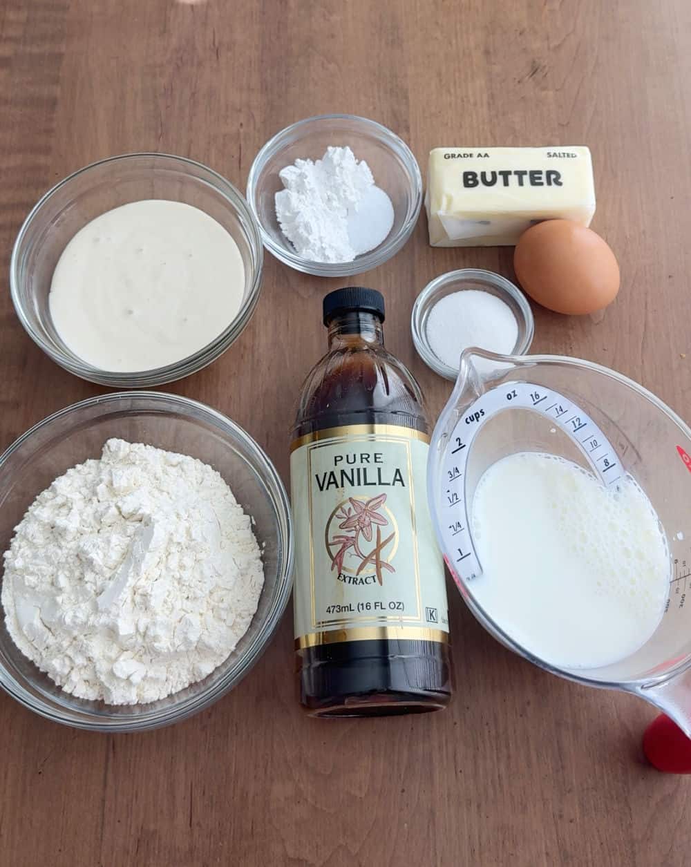 discard, milk, flour, vanilla, butter, egg, sugar, soda and salt.