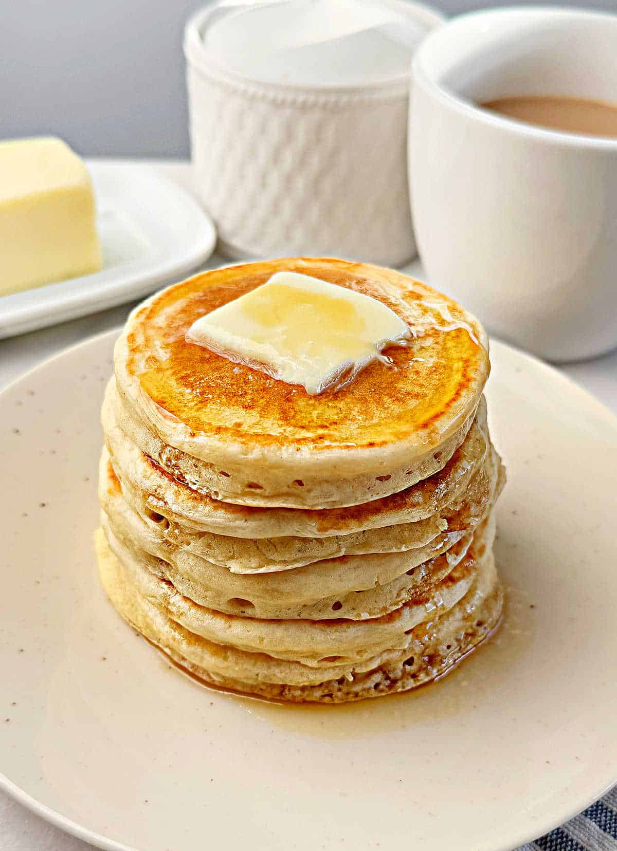 stack of sourdough pancakes from discard on plate.