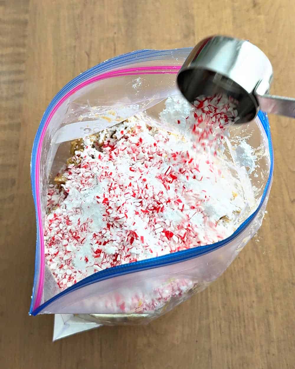 adding sugar and candy.