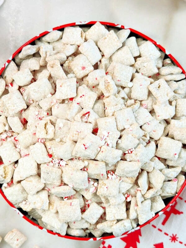 peppermint puppy chow with candy canes.