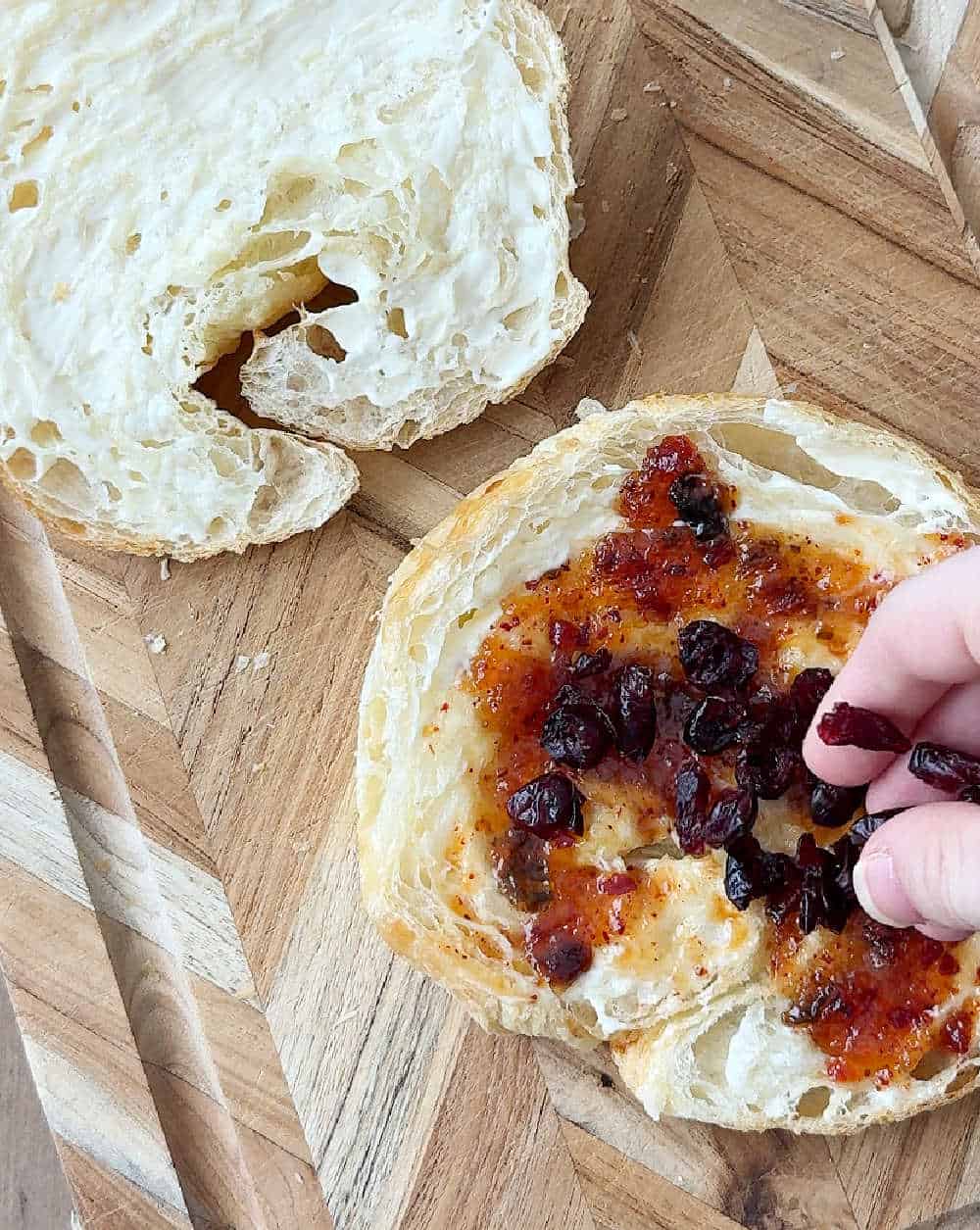 adding dried cranberries.