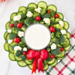 Christmas wreath veggie tray on a platter.