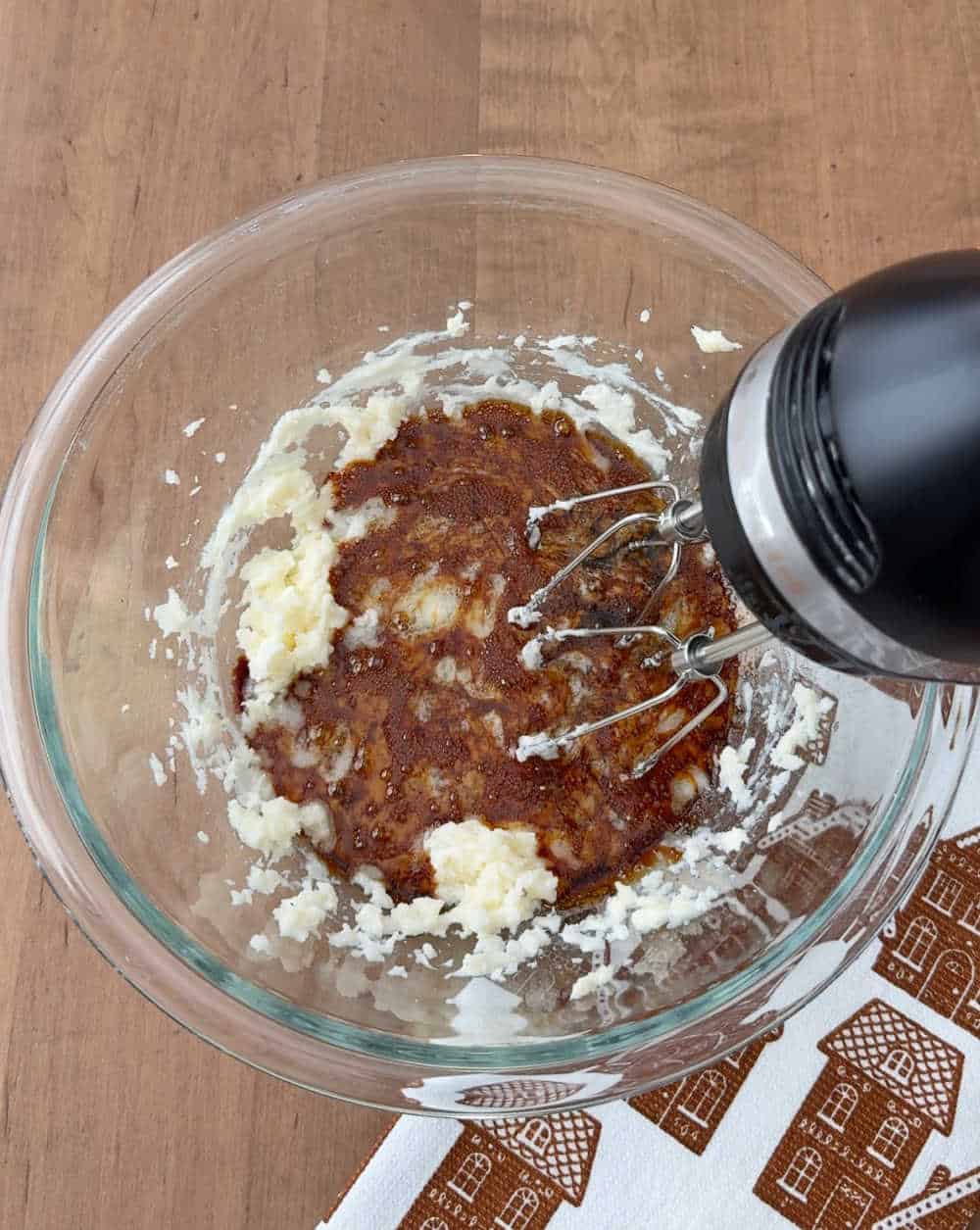 mixing cookie dough in large bowl.