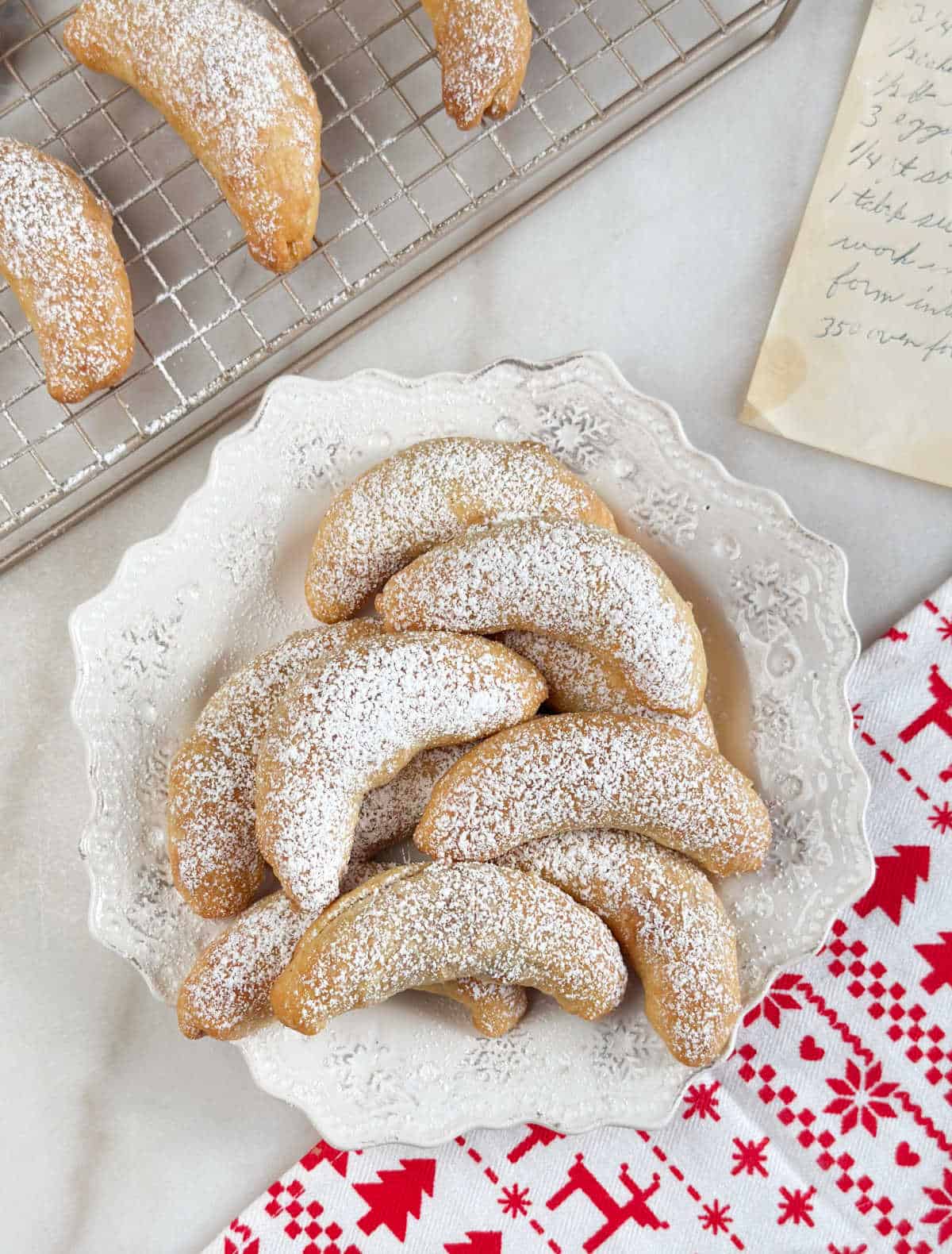 Slovak Polish nut horns on a white plate.