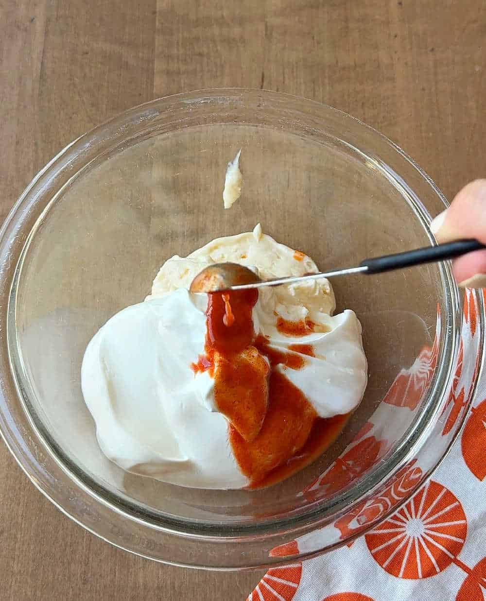 adding puree to mayo and sour cream.