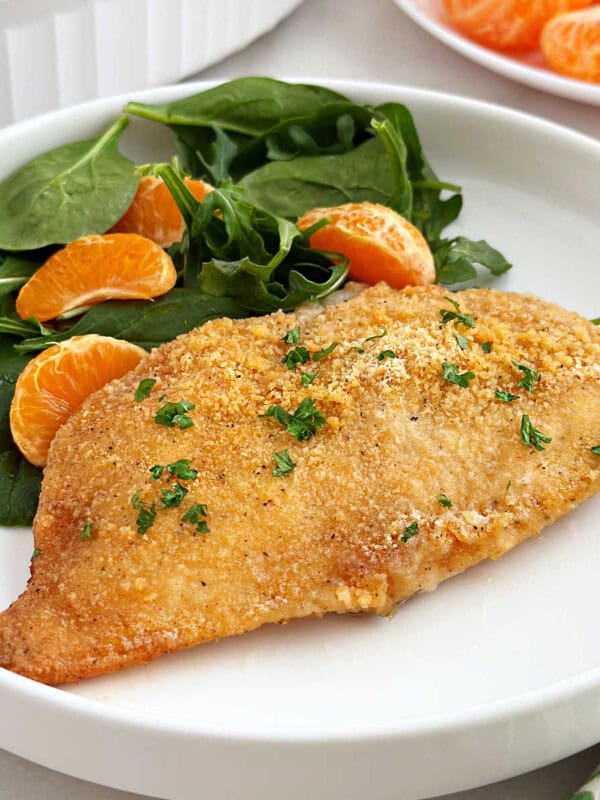 ritz cracker chicken with salad.