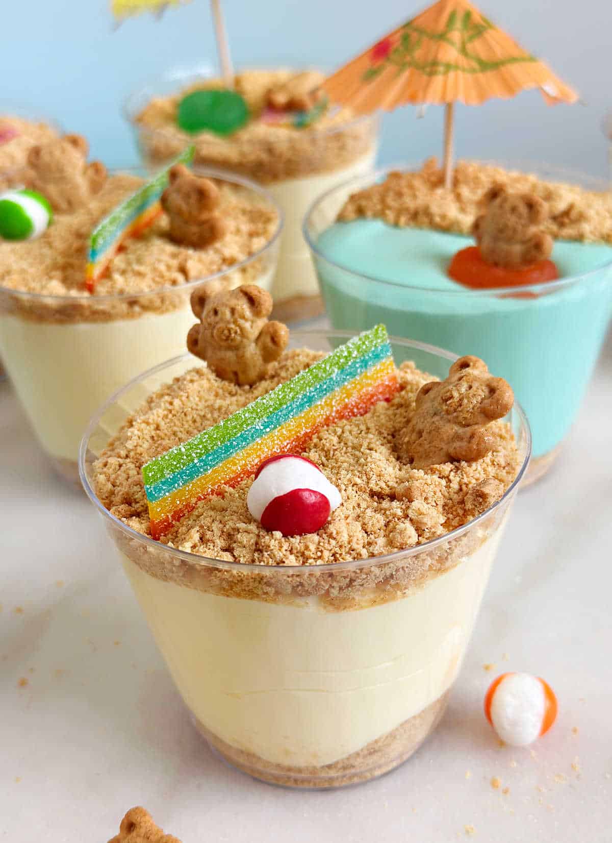 teddy graham bears playing volleyball with airhead net.