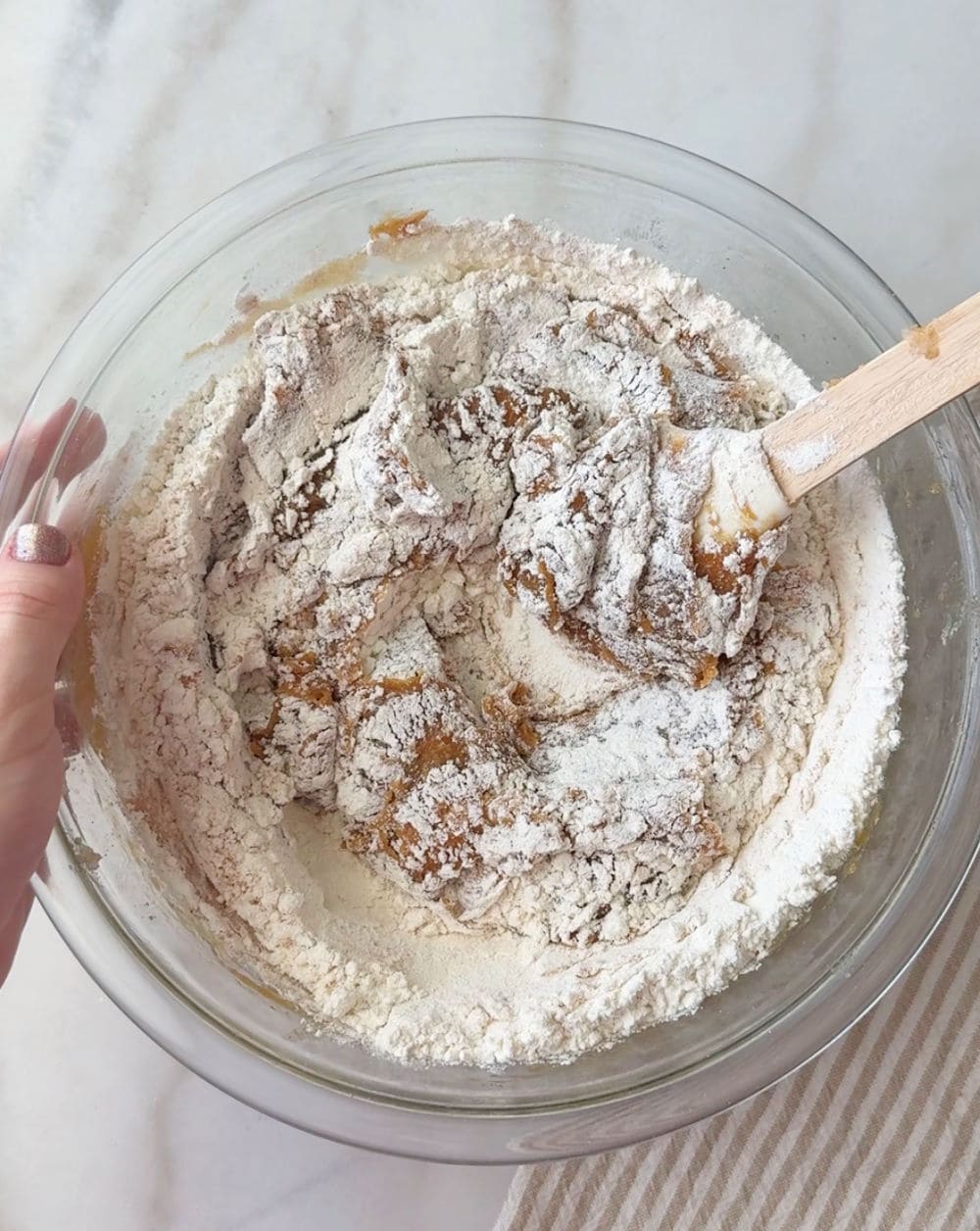 mixing in dry ingredients.