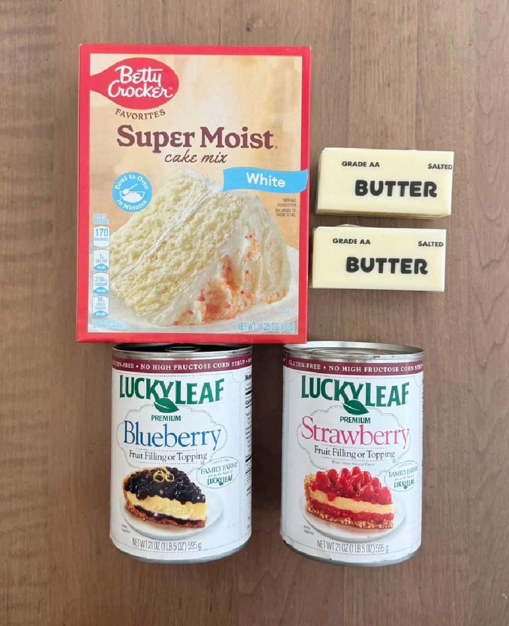 pie filling, cake mix and butter.