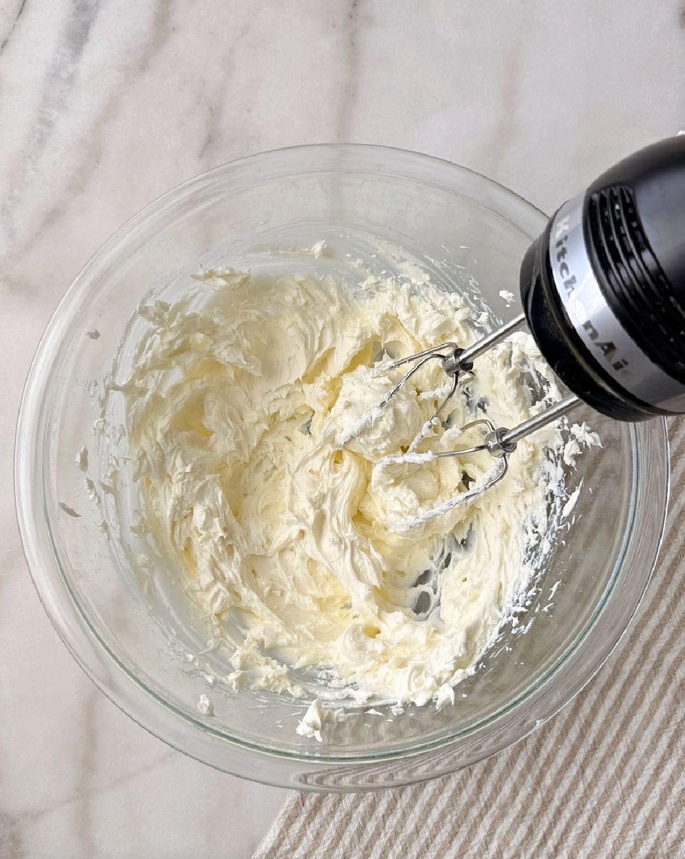 cream cheese in mixing bowl.