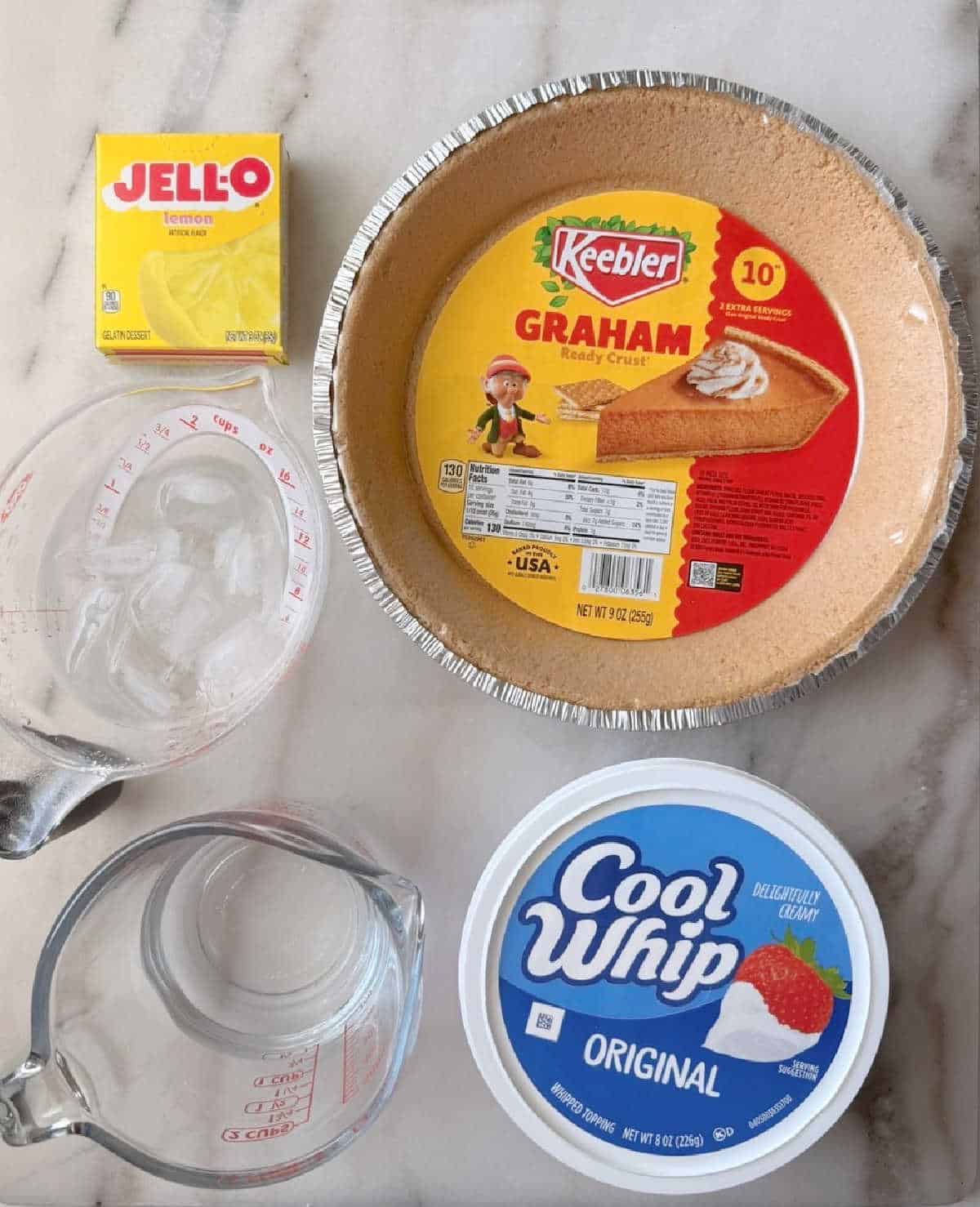 lemon Jell-o, graham cracker crust, water, cool whip.