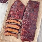 oven baked st louis ribs recipe with BBQ sauce.
