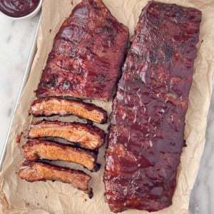 oven baked st louis ribs recipe with BBQ sauce.