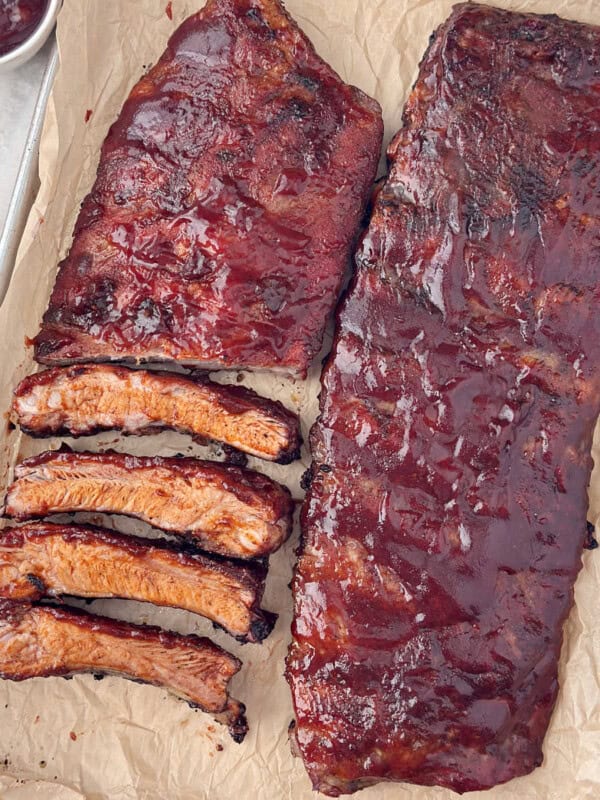 oven baked st louis ribs recipe with BBQ sauce.