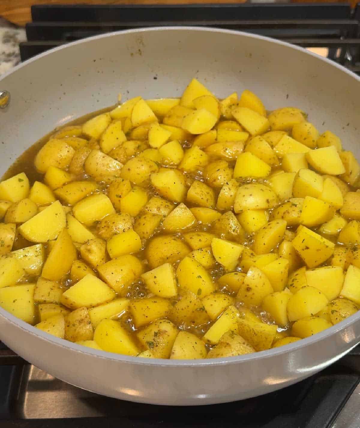 cooking potatoes and broth.