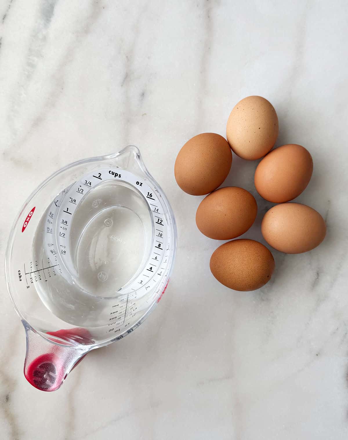 brown eggs and water.