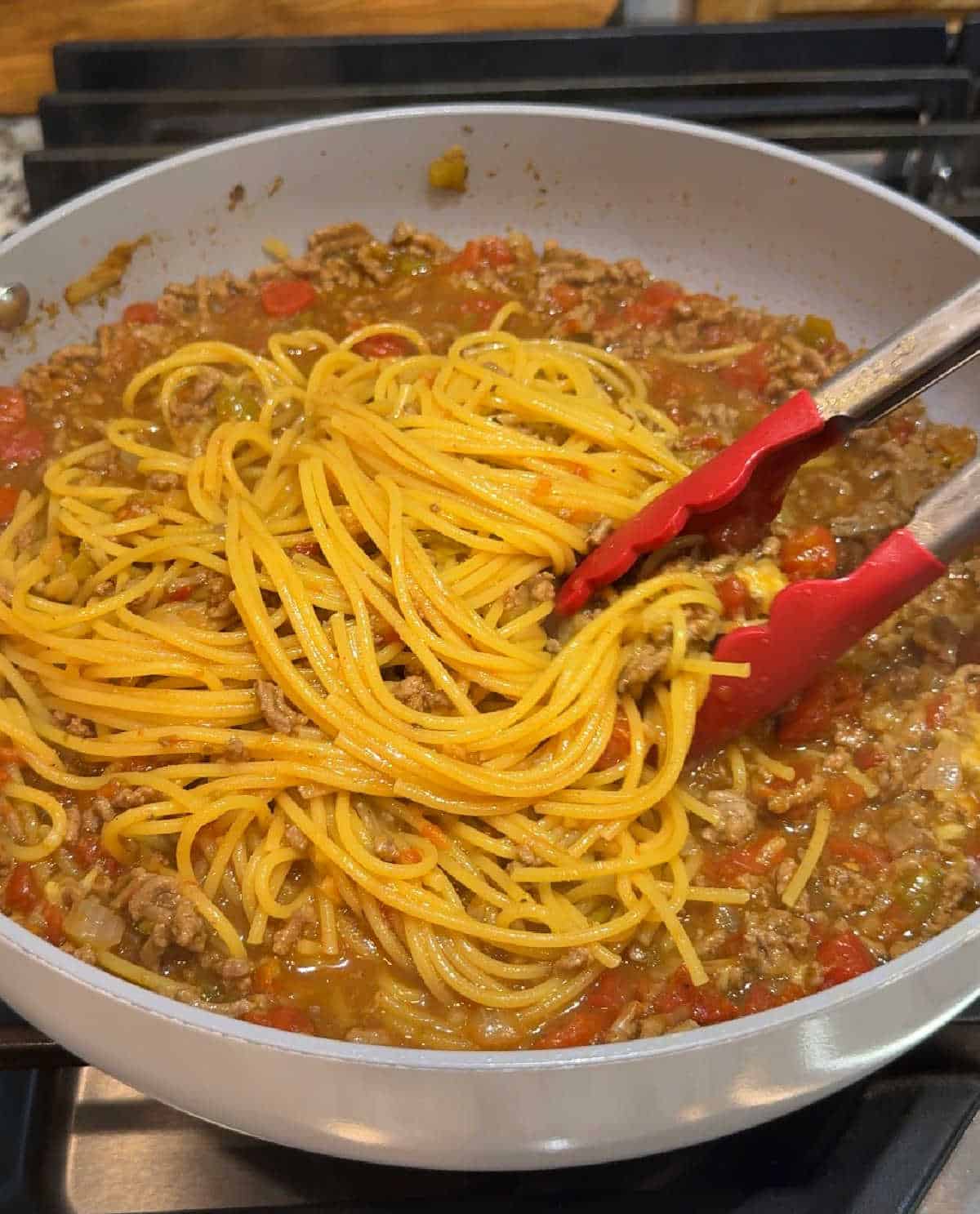 stirring ingredients together.