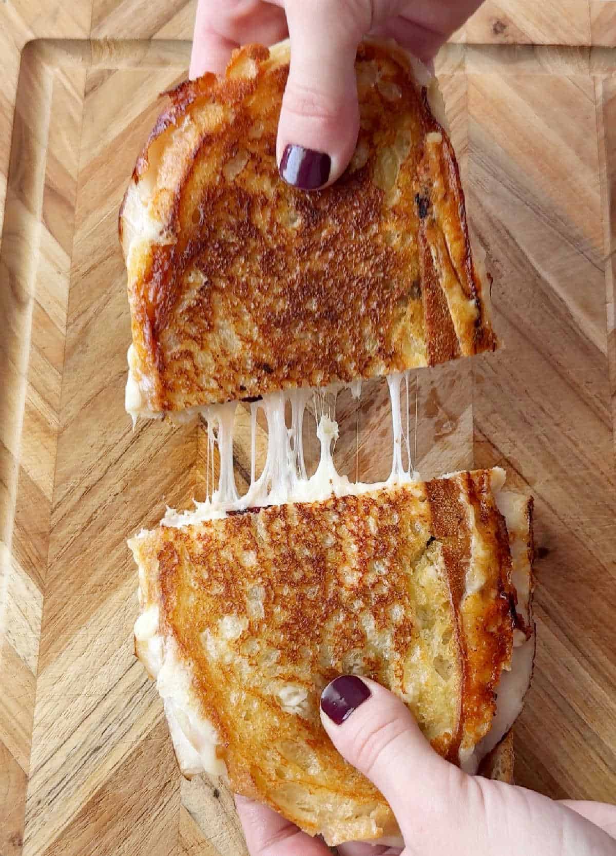 cheese pull when pulling turkey grilled cheese sandwich apart.