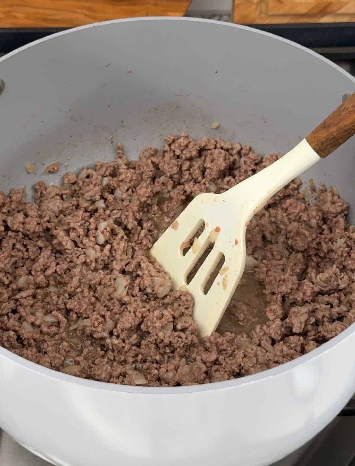 browning ground beef and onions.