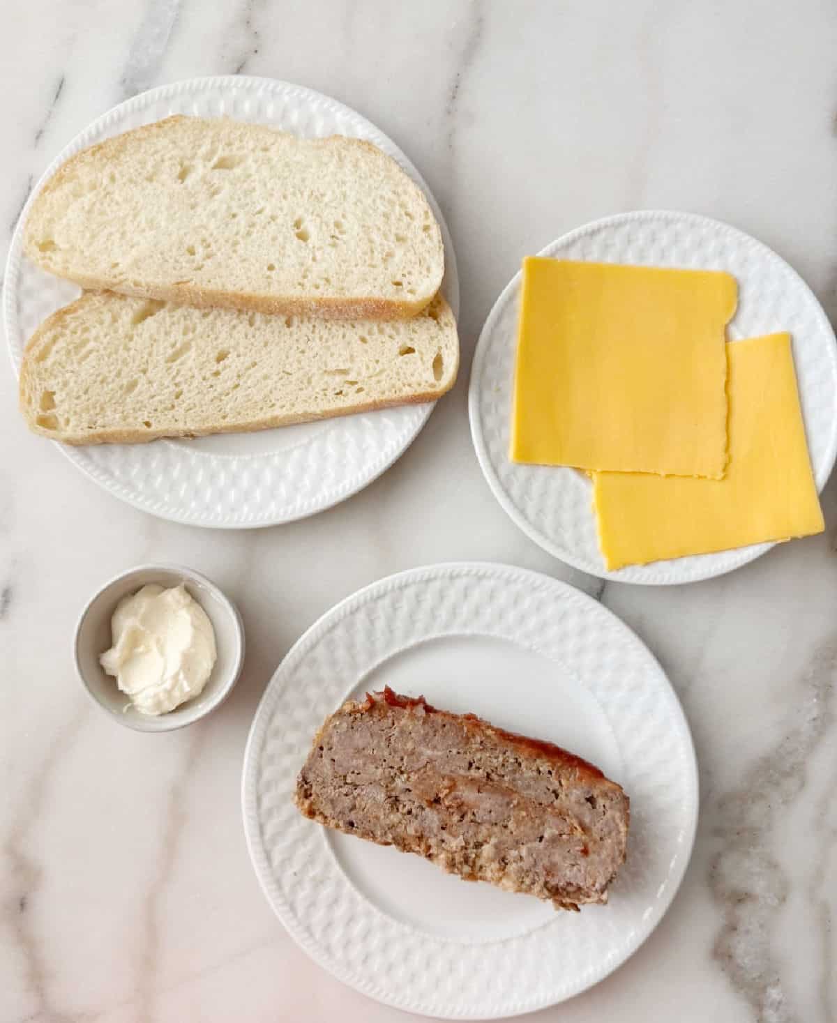 sourdough bread, American cheese, mayo. leftover meatloaf.