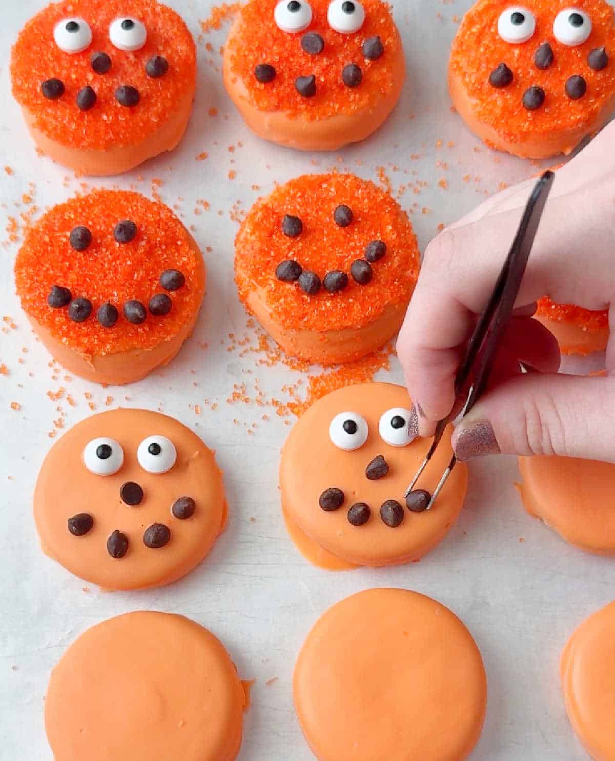 decorating the pumpkin faces.