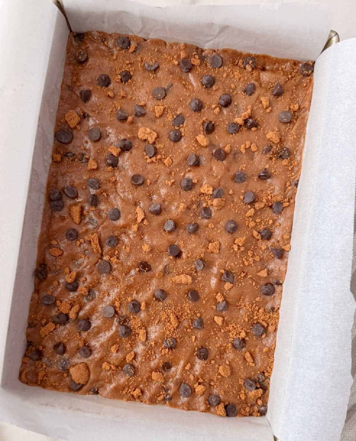 cookie butter bar dough in baking pan.