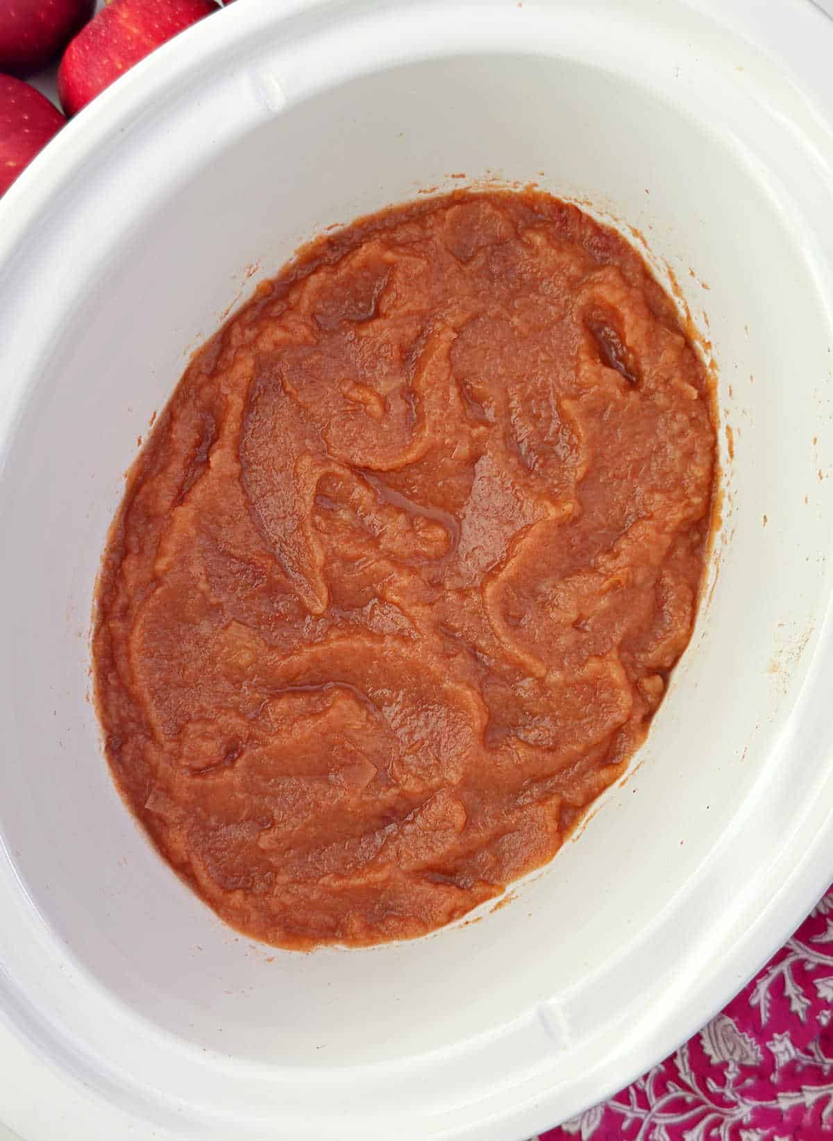homemade cinnamon applesauce in slow cooker.