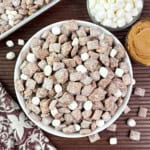 fluffernutter puppy chow recipe with marshmallow and peanut butter.