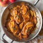 apple cider pork chops recipe in skillet.