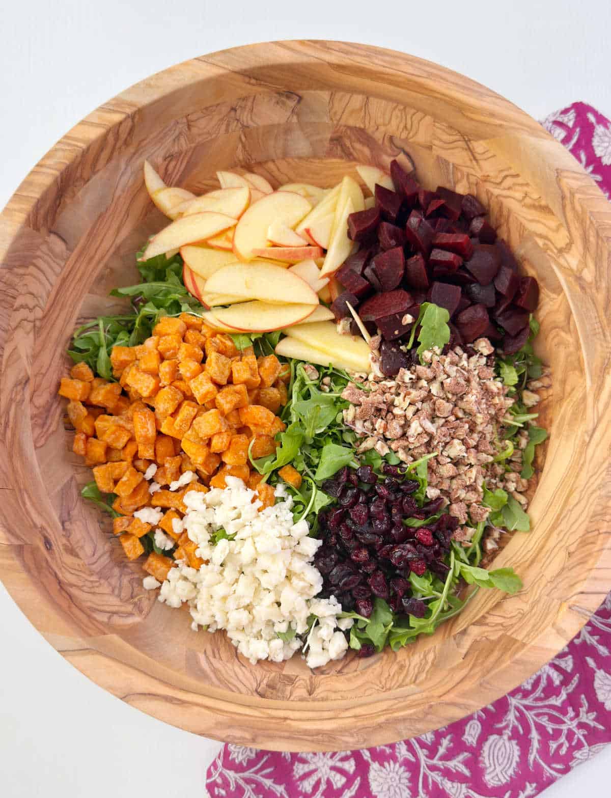 ingredients for harvest salad in bowl.