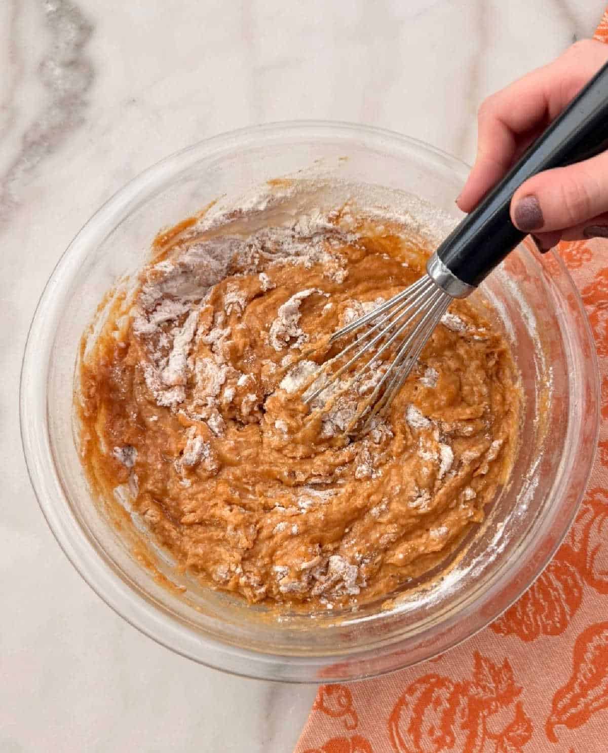 mixing in dry ingredients.
