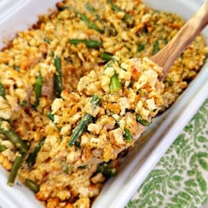 pork chop stuffing bake with green beans recipe.