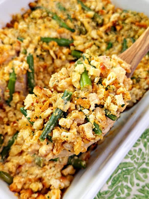 pork chop stuffing bake with green beans recipe.